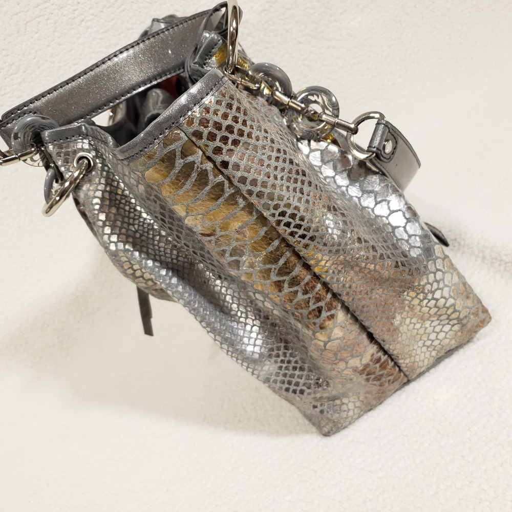 Lifestyle by Sharif Studio Tote Bag Large Silver Metallic Snakeskin Handbag - Picture 7 of 16